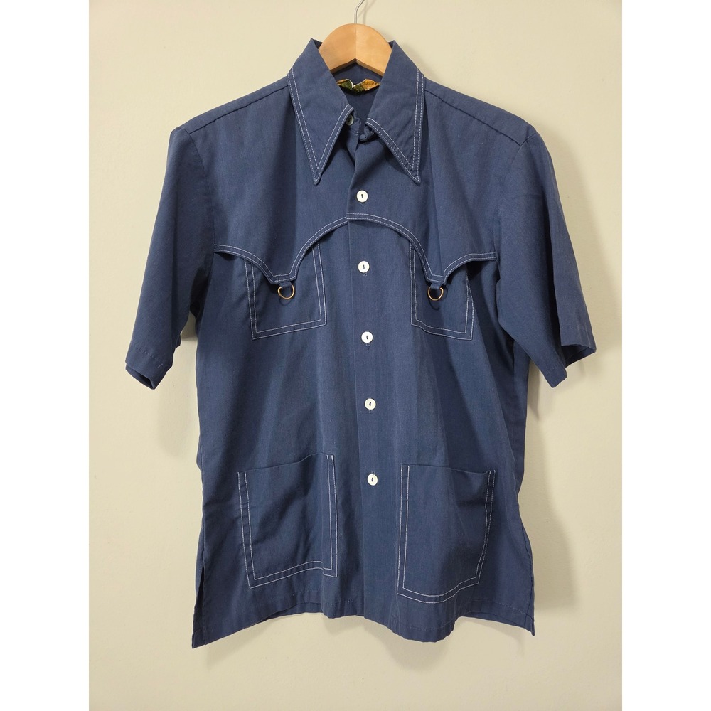 Vintage Capri of California Blue Western Shirt Contrast Stitch Ring Detail M